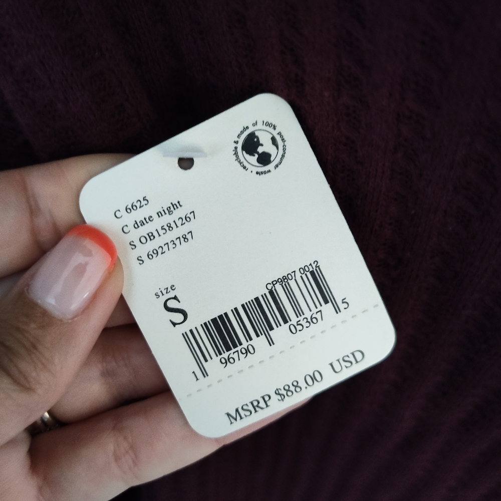 NWT Free People Juicy Split Back Waffle Knit Longsleeve Sweater in Date β¦ - Picture 5 of 5